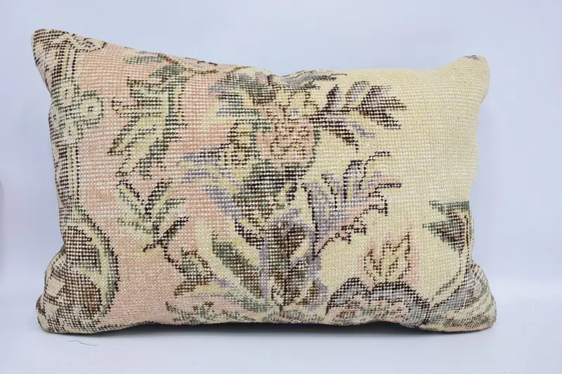 Outdoor Patio Pillow, Floor Cushion Cover, Turkish Kilim Pillow, Antique Pillows, Interior Designer Pillow, Cushion Case, 16x24 Beige Cushion Cover - 1