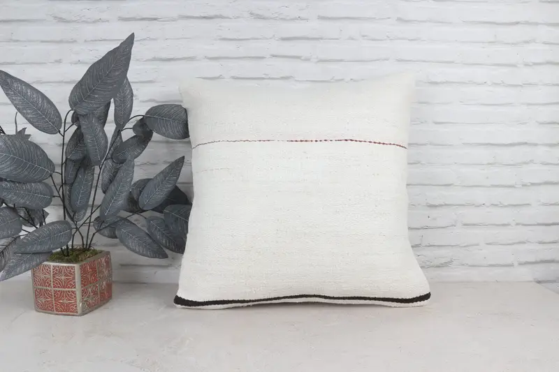 Decorative Throw Cushion Cover, Pillow Case, Ethnical Kilim Rug Pillow, Vintage Pillow, 22x22 White Pillow, Antique Pillows - 1