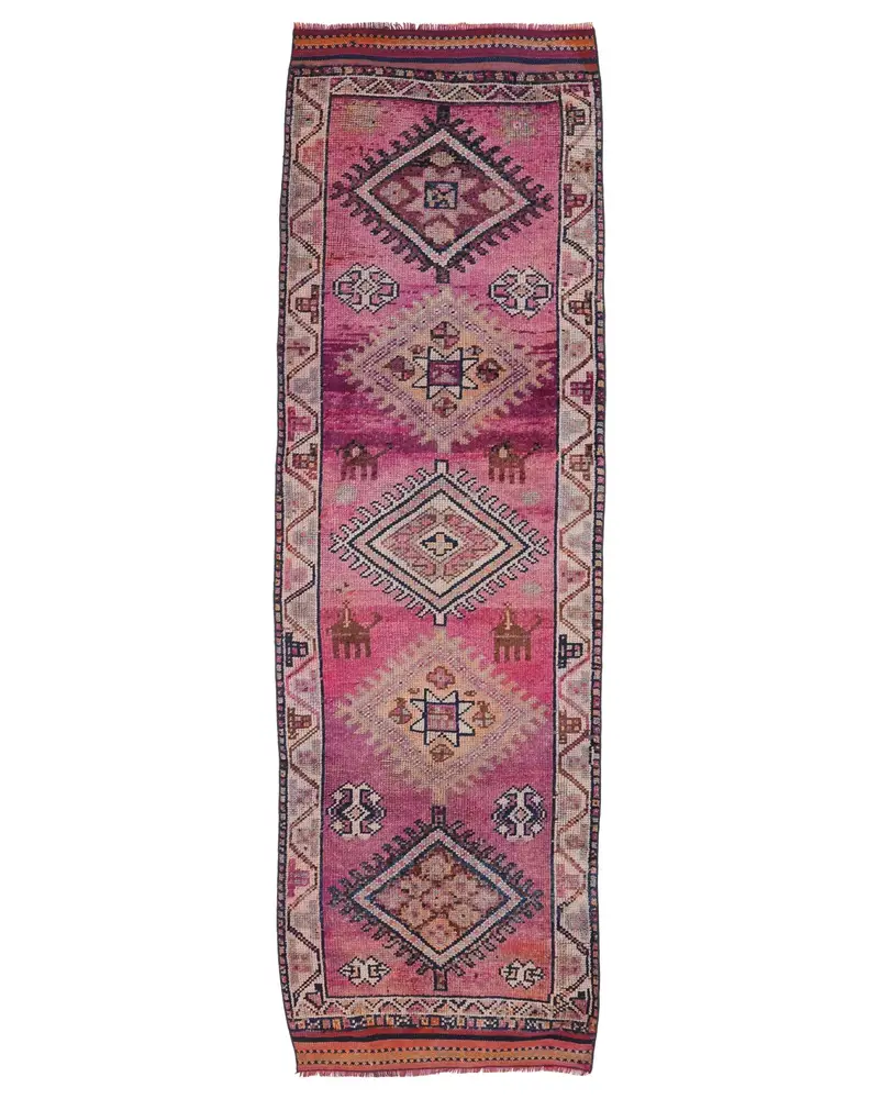 Pembe Soyut Halı, 2,9x9,4 ft Mavi Desenli