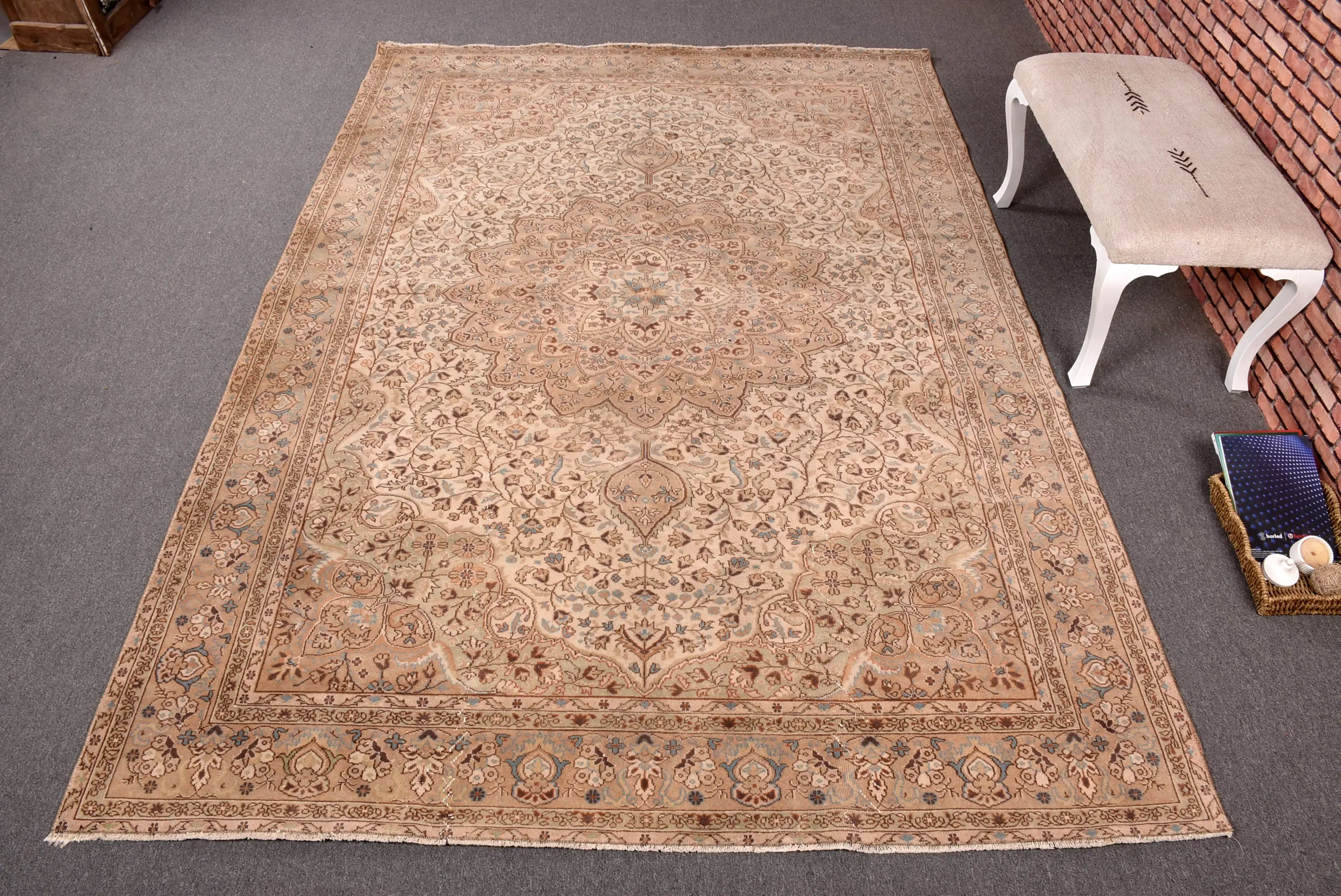 6,8x9,9 ft Vintage Teppich, Teppich, brauner Blumenteppich aus Wolle - 1