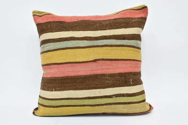 Pastel Cushion Cover, Interior Designer Pillow, Pillow Cover, Vintage Kilim Throw Pillow, 28x28 Brown Cushion Cover, Turkish Kilim Pillow - 1