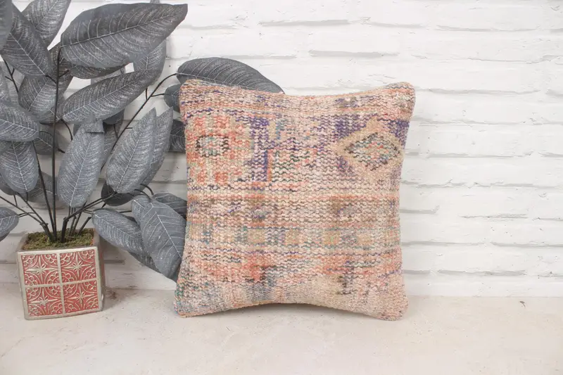 14x14 Blue Pillow Case, Tribal Pillow Cover, Lounge Throw Pillow Cover, Boho Pillow Sham Cover, Vintage Kilim Pillow, Pillow Sham, Turkish Pillow - 1