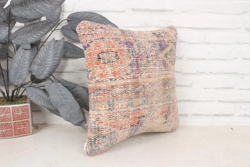 14x14 Blue Pillow Case, Tribal Pillow Cover, Lounge Throw Pillow Cover, Boho Pillow Sham Cover, Vintage Kilim Pillow, Pillow Sham, Turkish Pillow - 3