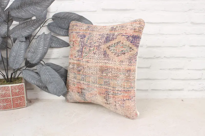 14x14 Blue Pillow Case, Tribal Pillow Cover, Lounge Throw Pillow Cover, Boho Pillow Sham Cover, Vintage Kilim Pillow, Pillow Sham, Turkish Pillow - 4