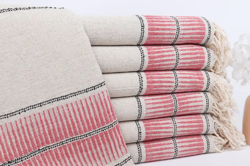 Türk Hamam Havlusu Kırmızı Çizgili Keten, Kişiye Özel 40x71 İnç