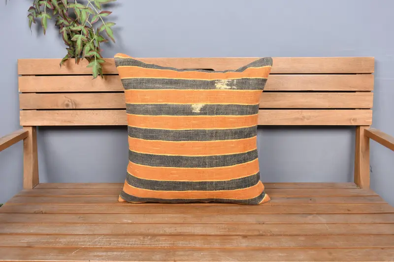 Yoga Cushion Cover, Pillow, 20x20 Orange Pillow, Home Decor Pillow, Vintage Kilim Pillow, Interior Designer Pillow, Knitted Cushion - 6