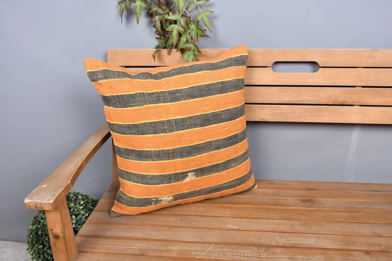 Yoga Cushion Cover, Pillow, 20x20 Orange Pillow, Home Decor Pillow, Vintage Kilim Pillow, Interior Designer Pillow, Knitted Cushion - 1