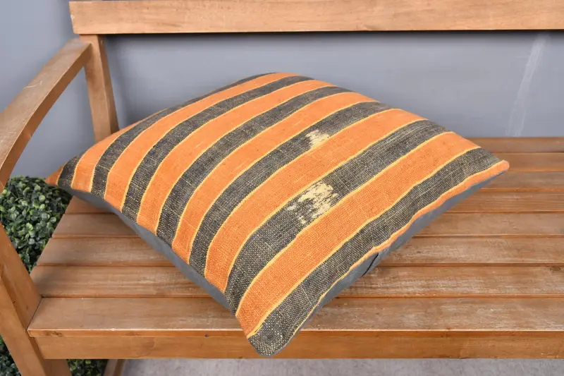 Yoga Cushion Cover, Pillow, 20x20 Orange Pillow, Home Decor Pillow, Vintage Kilim Pillow, Interior Designer Pillow, Knitted Cushion - 2