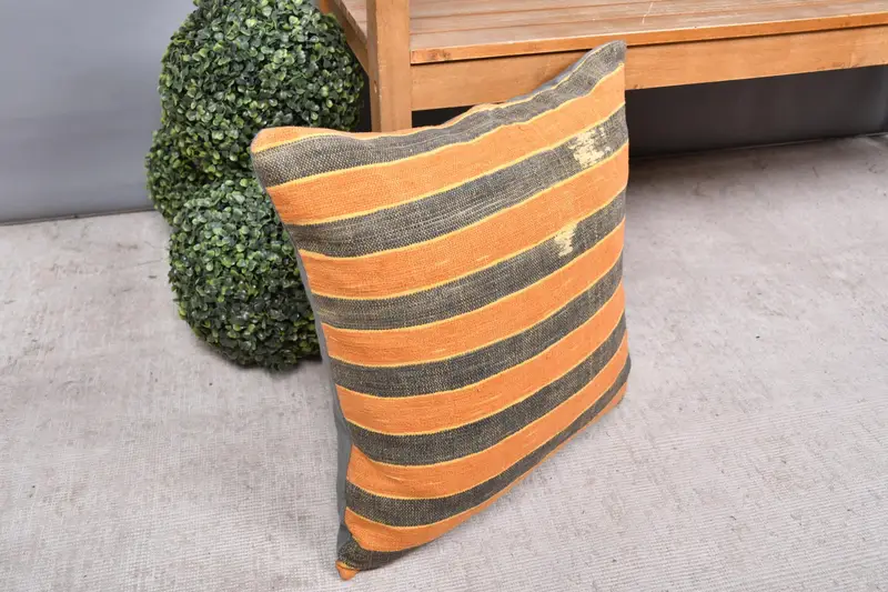 Yoga Cushion Cover, Pillow, 20x20 Orange Pillow, Home Decor Pillow, Vintage Kilim Pillow, Interior Designer Pillow, Knitted Cushion - 7
