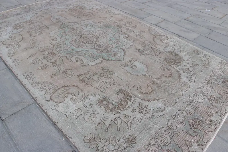 Oushak Rug, 6.6x11.7 ft Vintage Rug, Brown Oriental Rug Wool - 1