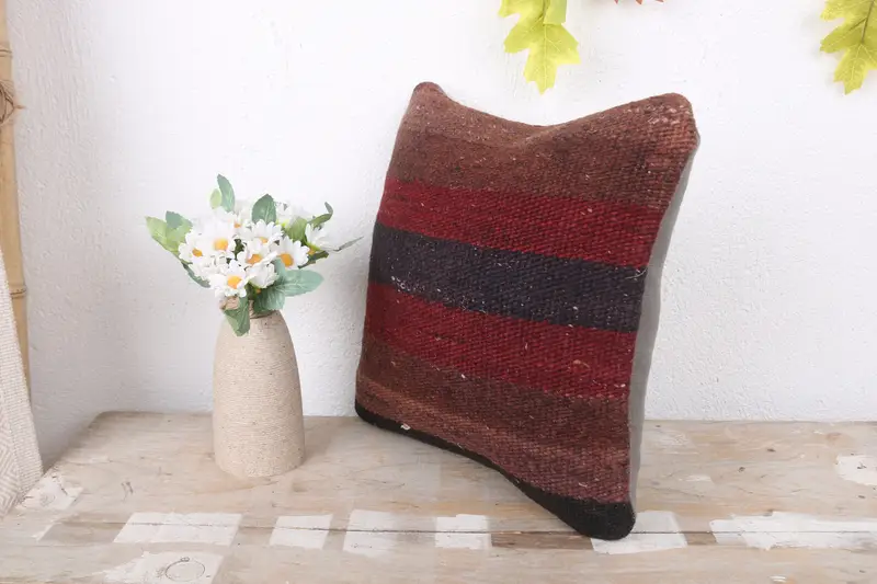 Sustainable Cushion Case, Cushion Cover, 12x12 Red Pillow Sham, Kilim Pillow Cover, Ethnic Throw Pillow, Interior Designer Pillow, Boho Pillow - 4