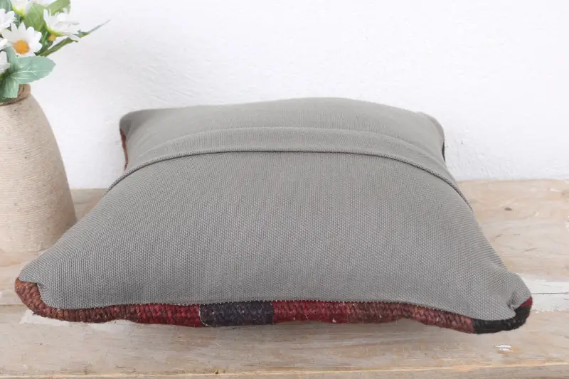 Sustainable Cushion Case, Cushion Cover, 12x12 Red Pillow Sham, Kilim Pillow Cover, Ethnic Throw Pillow, Interior Designer Pillow, Boho Pillow - 7