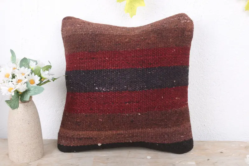 Sustainable Cushion Case, Cushion Cover, 12x12 Red Pillow Sham, Kilim Pillow Cover, Ethnic Throw Pillow, Interior Designer Pillow, Boho Pillow - 2