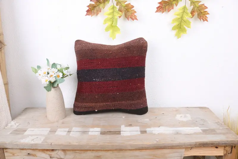 Sustainable Cushion Case, Cushion Cover, 12x12 Red Pillow Sham, Kilim Pillow Cover, Ethnic Throw Pillow, Interior Designer Pillow, Boho Pillow - 1
