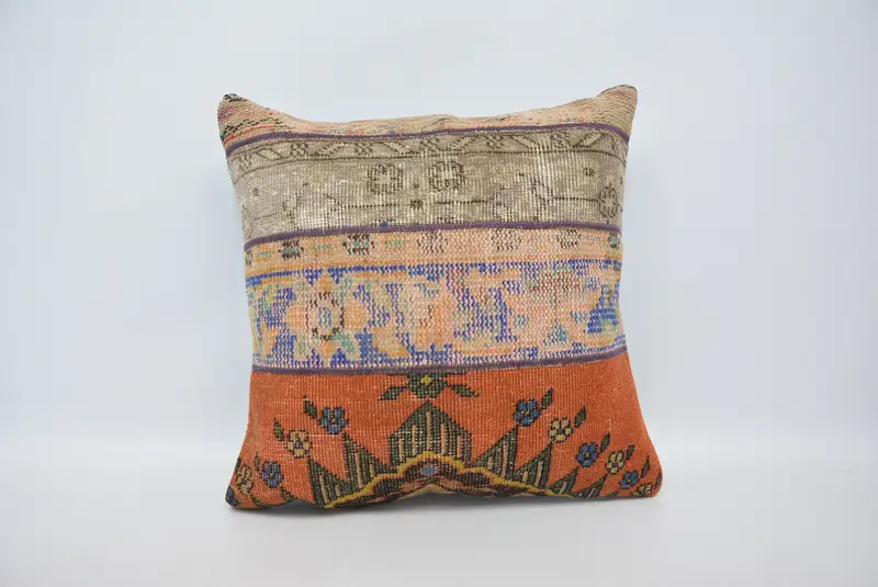 Naranja y bronce 24x24 almohada de tiro bordado, cojín vintage