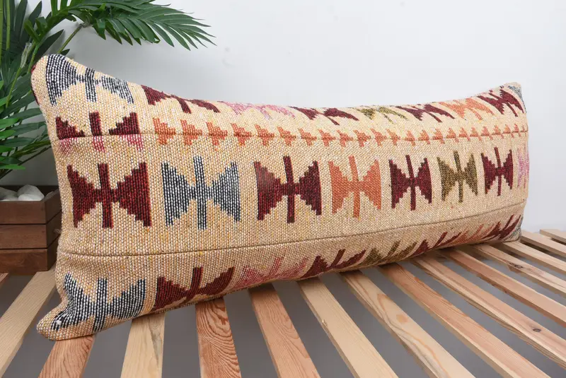 16x43 Beige Cushion Cover, Pillow, Vintage Pillow, Turkish Pillow, Nomadic Cushion Case, Kilim Pillow Cover, Pastel Cushion Case - 4