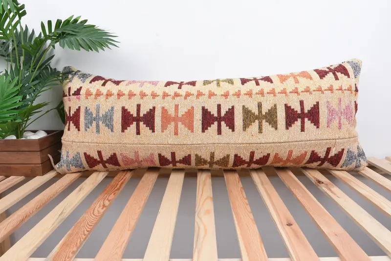 16x43 Beige Cushion Cover, Pillow, Vintage Pillow, Turkish Pillow, Nomadic Cushion Case, Kilim Pillow Cover, Pastel Cushion Case - 1