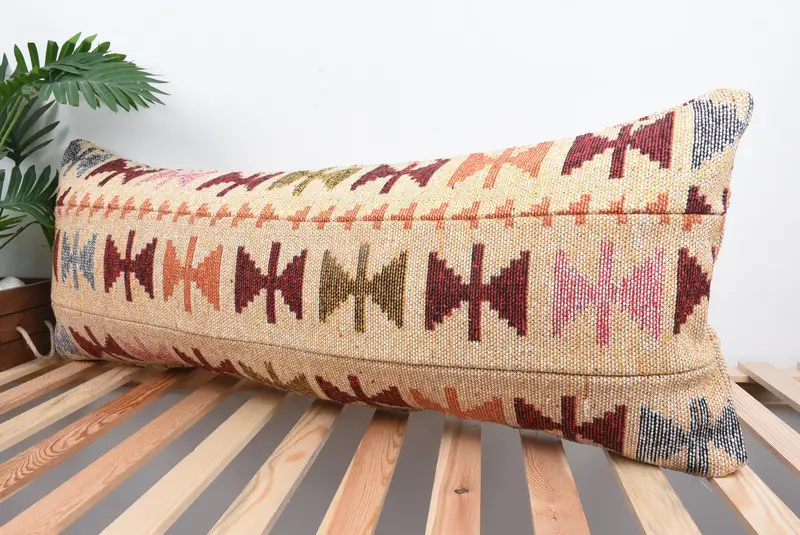 16x43 Beige Cushion Cover, Pillow, Vintage Pillow, Turkish Pillow, Nomadic Cushion Case, Kilim Pillow Cover, Pastel Cushion Case - 5