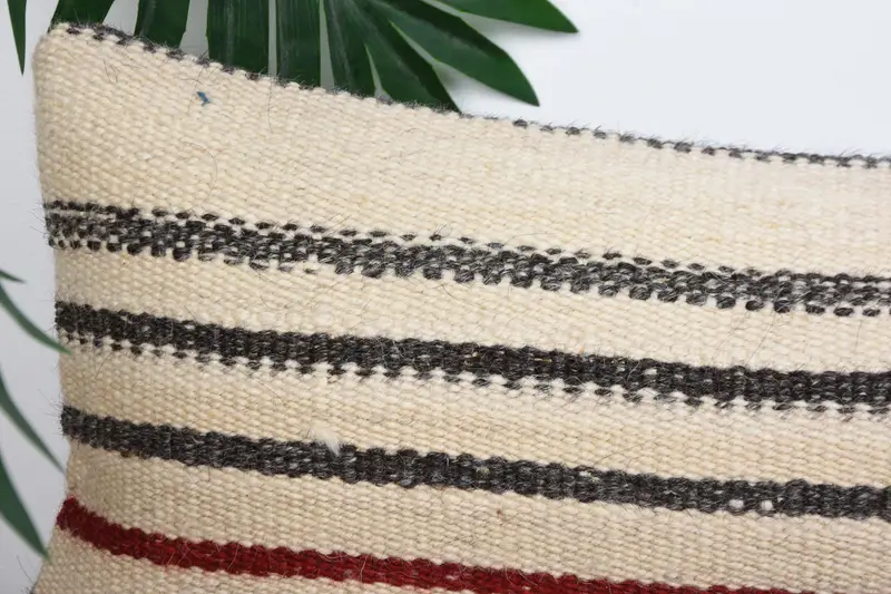 Colorful Cushion Cover, Handmade Rug Seat Pillow Sham, Interior Designer Pillow, Cushion, Pillow for Couch, Vintage Pillow, 8x16 Beige Pillow Cover - 2