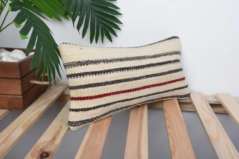 Colorful Cushion Cover, Handmade Rug Seat Pillow Sham, Interior Designer Pillow, Cushion, Pillow for Couch, Vintage Pillow, 8x16 Beige Pillow Cover - 4