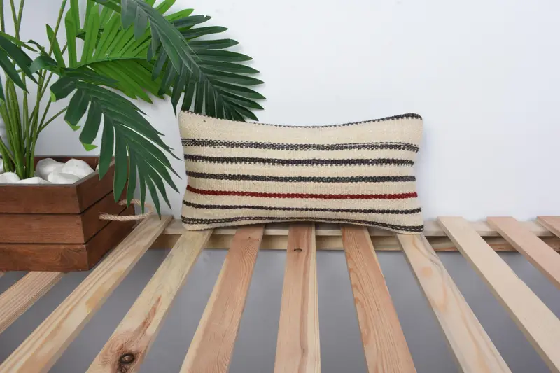Colorful Cushion Cover, Handmade Rug Seat Pillow Sham, Interior Designer Pillow, Cushion, Pillow for Couch, Vintage Pillow, 8x16 Beige Pillow Cover - 1