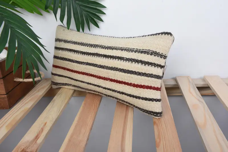 Colorful Cushion Cover, Handmade Rug Seat Pillow Sham, Interior Designer Pillow, Cushion, Pillow for Couch, Vintage Pillow, 8x16 Beige Pillow Cover - 5