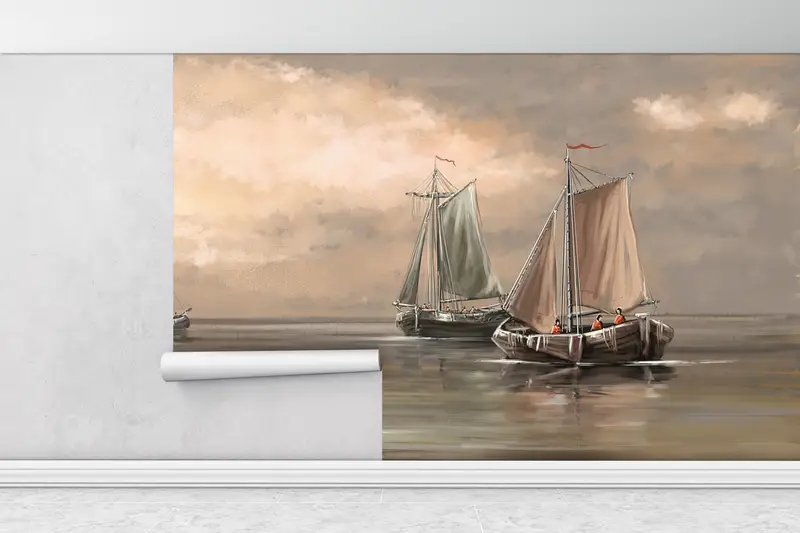 Custom Wall Paper,Boat Mural,Fisherman Wall Print,Old Boat Wall Mural,Modern Wall Paper,Paper Wall Art ,View Wall Paper, - 1