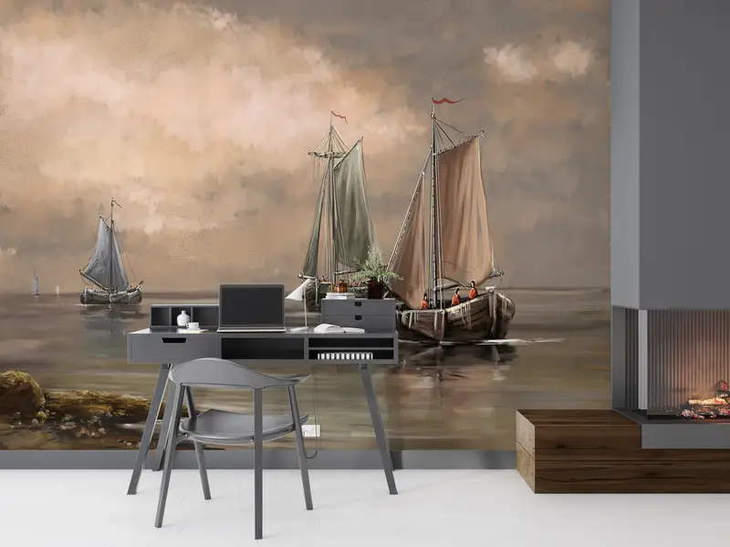 Custom Wall Paper,Boat Mural,Fisherman Wall Print,Old Boat Wall Mural,Modern Wall Paper,Paper Wall Art ,View Wall Paper, - 3