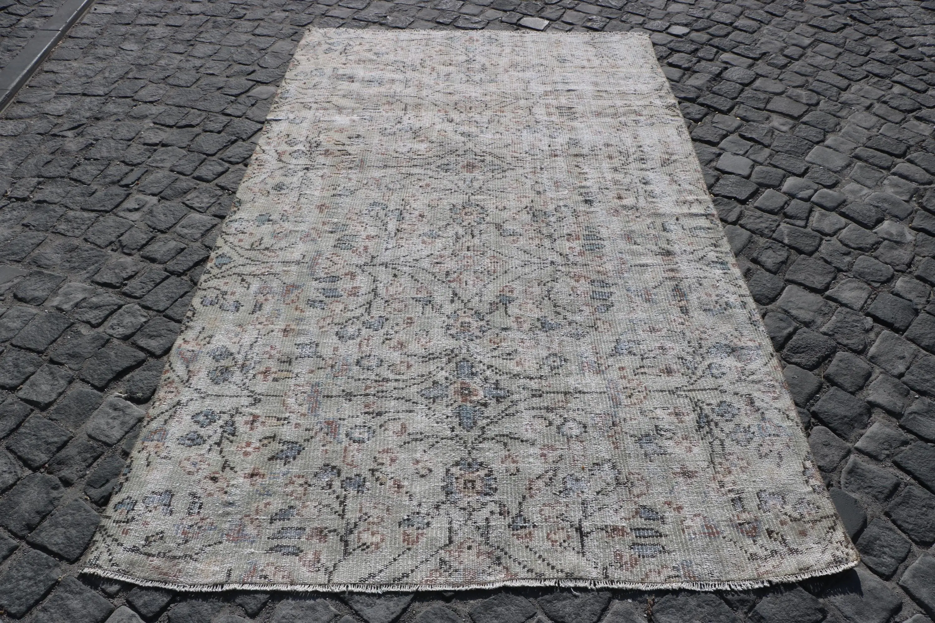 Turkish Vintage Rug, 4.7x7.6 ft Rug, Gray Blue Rug - 1