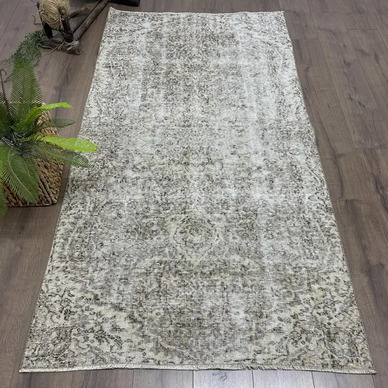 3.7x7.1 ft Turkish Rug, Area Vintage Rug, Gray Floral Rug - 1