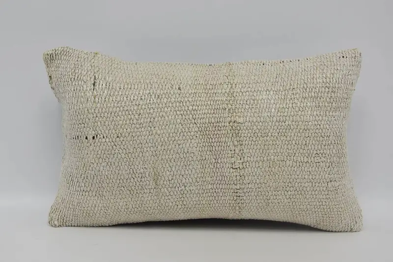 Handwoven Vintage Moroccan Pillow Cover, 12x20 inch Beige Cushion Cover - 1