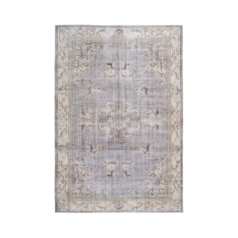 Turkish Oushak Rug 6.9x10.2 ft, Gray White Ombré Wool Vintage Rug - 1
