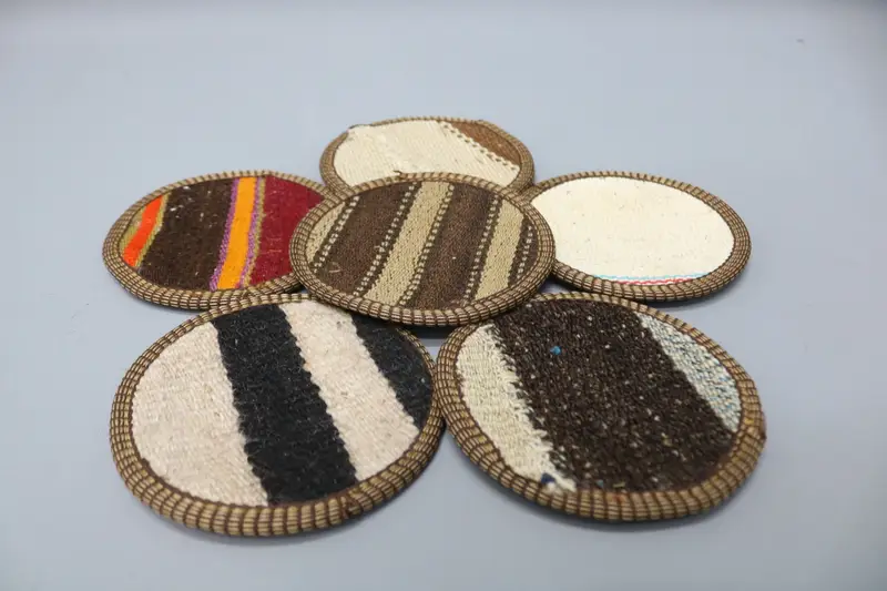 Bohemian Round Coaster, Brown and Yellow Striped Coaster