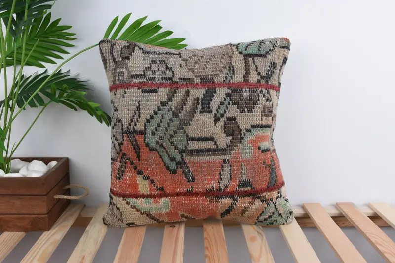 Luxury Pillow Cover, Pillow for Couch, Outdoor Throw Cushion Case, Kilim Pillow Cover, 18x18 Beige Pillow Cover, Cushion Cover, Throw Kilim Pillow - 1