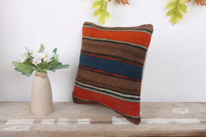 Tapestry Cushion Cover, Boho Pillow, Pillow for Couch, Pillow Cover, 12x12 Blue Cushion, Turkish Kilim Pillow, Outdoor Patio Pillow Sham - 4