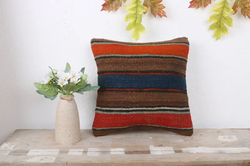 Tapestry Cushion Cover, Boho Pillow, Pillow for Couch, Pillow Cover, 12x12 Blue Cushion, Turkish Kilim Pillow, Outdoor Patio Pillow Sham - 2