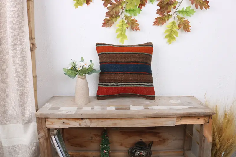 Tapestry Cushion Cover, Boho Pillow, Pillow for Couch, Pillow Cover, 12x12 Blue Cushion, Turkish Kilim Pillow, Outdoor Patio Pillow Sham - 1