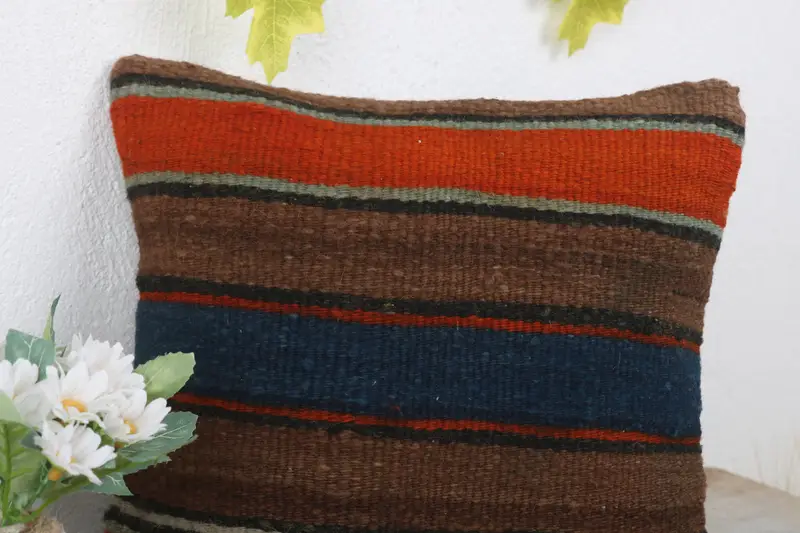 Tapestry Cushion Cover, Boho Pillow, Pillow for Couch, Pillow Cover, 12x12 Blue Cushion, Turkish Kilim Pillow, Outdoor Patio Pillow Sham - 5