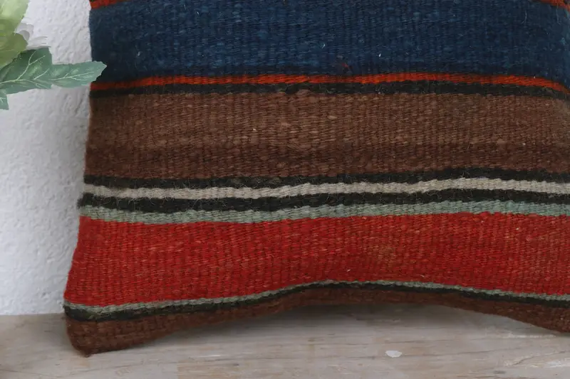Tapestry Cushion Cover, Boho Pillow, Pillow for Couch, Pillow Cover, 12x12 Blue Cushion, Turkish Kilim Pillow, Outdoor Patio Pillow Sham - 3