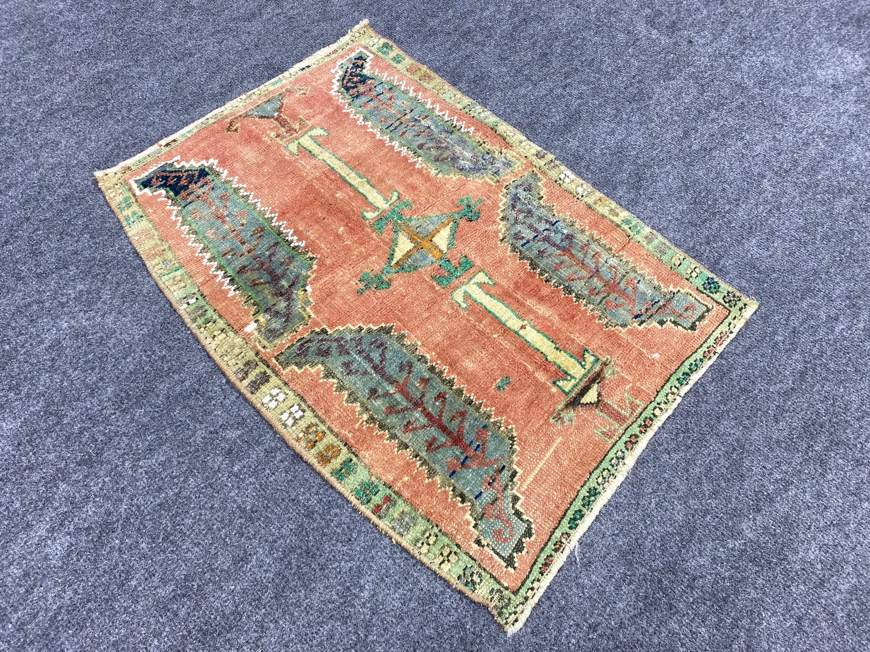 1.6x2.2 ft Turkish Rug, Vintage Small Rug, Red Blue Southwestern Wool Rug - 1