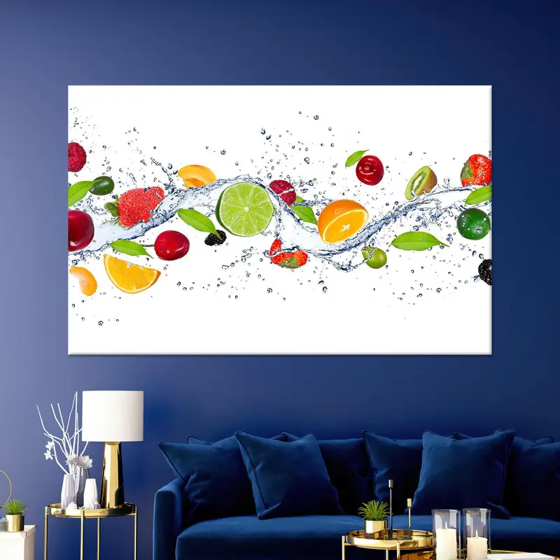 Trendige Küchenleinwand: Lebendige Früchte – Zitrone, Orange, Kiwi