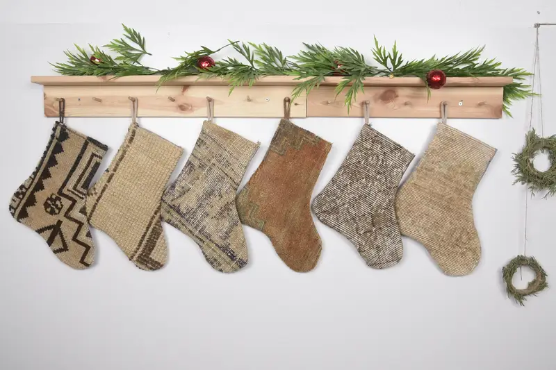 Beige Christmas Ornaments Stocking, 12 Inch Wide Holiday Decor