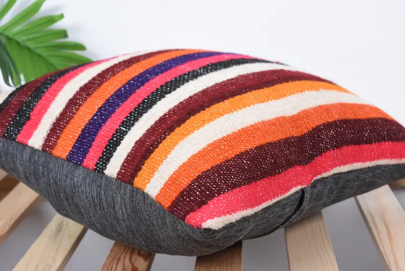 Sustainable Pillow Case, Pillow Sham, 16x16 Pink Cushion Cover, Turkish Pillow, Turkish Kilim Pillow, Vintage Kilim Throw Pillow - 6