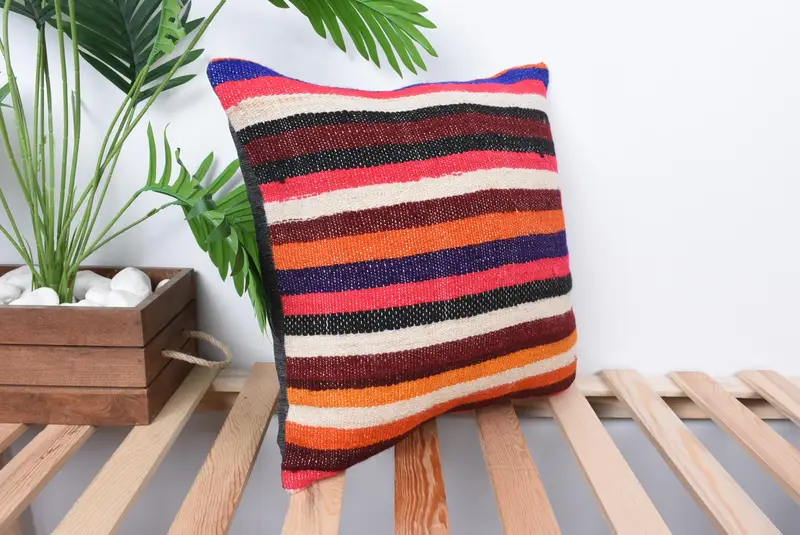 Sustainable Pillow Case, Pillow Sham, 16x16 Pink Cushion Cover, Turkish Pillow, Turkish Kilim Pillow, Vintage Kilim Throw Pillow - 4