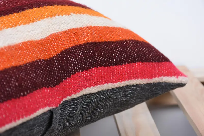 Sustainable Pillow Case, Pillow Sham, 16x16 Pink Cushion Cover, Turkish Pillow, Turkish Kilim Pillow, Vintage Kilim Throw Pillow - 7