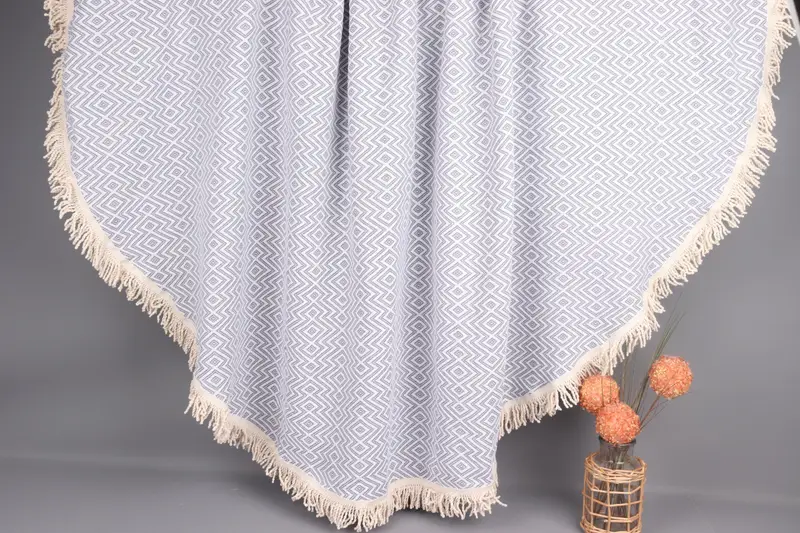 Turkish Bath Towel Light Gray Custom Round Diamond Towel, 63x63 Inches