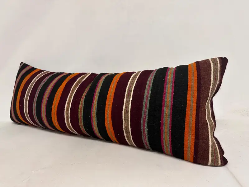 Vintage Kilim Throw Pillow, Antique Pillows, Pillow Sham, 16x48 Brown Pillow Sham, Morroccon Kilim Cushion Cushion Case, Boho Pillow - 4