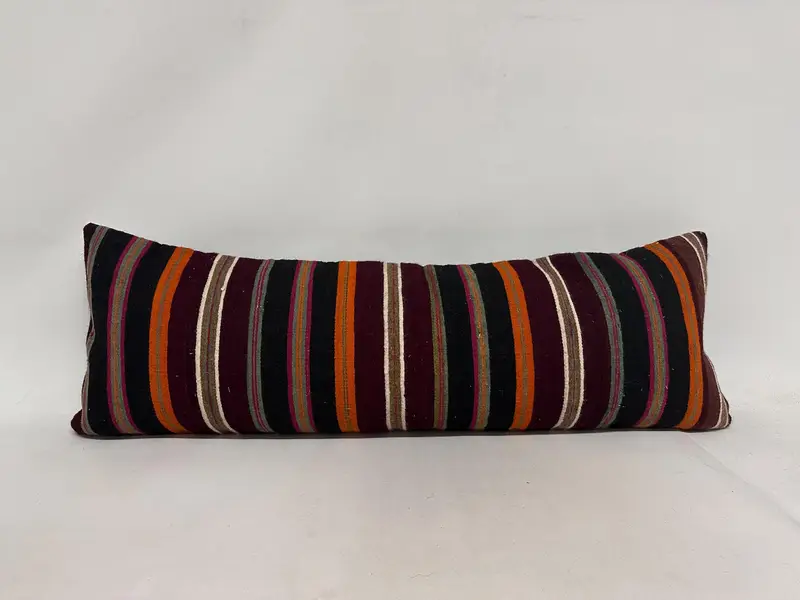 Vintage Kilim Throw Pillow, Antique Pillows, Pillow Sham, 16x48 Brown Pillow Sham, Morroccon Kilim Cushion Cushion Case, Boho Pillow - 1