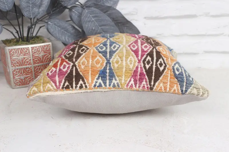 Turkish Kilim Pillow, Boho Throw Pillow Case, 12x12 Orange Pillow Sham, Pillow Sham, Boho Pillow, Pastel Cushion Case, Antique Pillows - 5