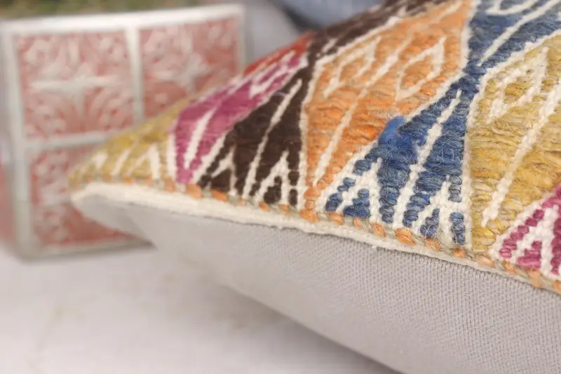 Turkish Kilim Pillow, Boho Throw Pillow Case, 12x12 Orange Pillow Sham, Pillow Sham, Boho Pillow, Pastel Cushion Case, Antique Pillows - 7
